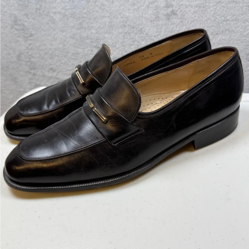 Bally Mens Loafers Size 10 Dark Leather Designer Comfort